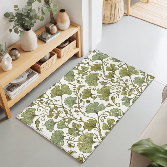 Farmhouse Green Leaf Seamless Rectangle Area Rug 2x3ft,Living Room Rug Non-Slip Washable Circle Rugs Pad,Rustic Gingko Leaves Soft Floor Carpet for Bedroom Dining Room