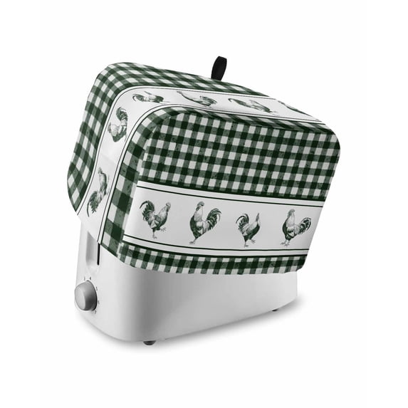 Farmhouse Green Plaid Toaster Cover 4 Slice, Large Kitchen Appliance Covers, Vintage Country Cock Checkered Toaster Oven Cover with Loop, Bread Machine Cover Polyester Dust Cover Protection