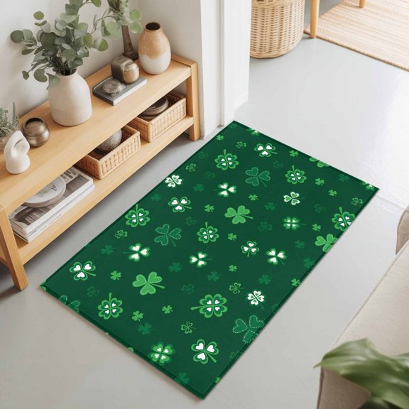 Farmhouse Green Shamrock Rectangle Area Rug 2x3ft,Living Room Rug Non-Slip Washable Circle Rugs Pad,Saint Patrick's Day Style Soft Floor Carpet for Bedroom Dining Room
