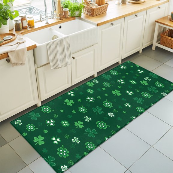 Farmhouse Green Shamrock Rectangle Area Rug 2x6ft,Living Room Rug Non-Slip Washable Circle Rugs Pad,Saint Patrick's Day Style Soft Floor Carpet for Bedroom Dining Room
