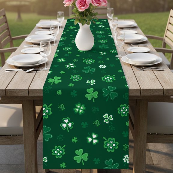 Farmhouse Green Shamrock Table Runner 13x36in Non-Slip Cotton Linen Table Runners, Saint Patrick's Day Style Dresser Scarves TableRunner for Dinner Kitchen Dining Wedding Party
