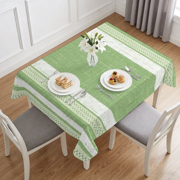 Farmhouse Green Stripe Burlap Texture Table Cloth 60x84in, Waterproof Rectangle Tablecloth Wipeable Tablecloths Abstract Geometric Art Table Covers for Dining Tables Party Indoor Outdoor