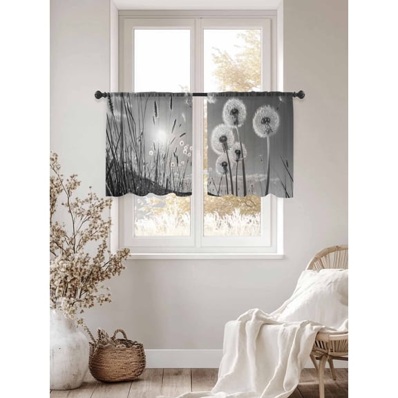 Farmhouse Grey Field Dandelion Rural Plant Chiffon Sheer Curtains 45 Inches Long Idyllic Botanical Rod Pocket Window Curtains Voile Drapes Curtains for Living Room Bedroom,2 Panels