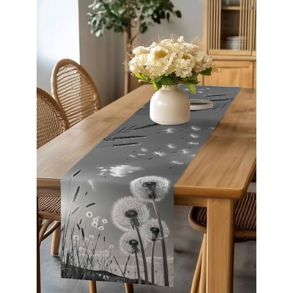 Farmhouse Grey Field Dandelion Rural Plant Table Runner 70 Inches Long,Kitchen Dining Tablerunners Idyllic Botanical Linen Table Runners Dresser Scarves for Home Dinner Wedding Holiday Party Decor
