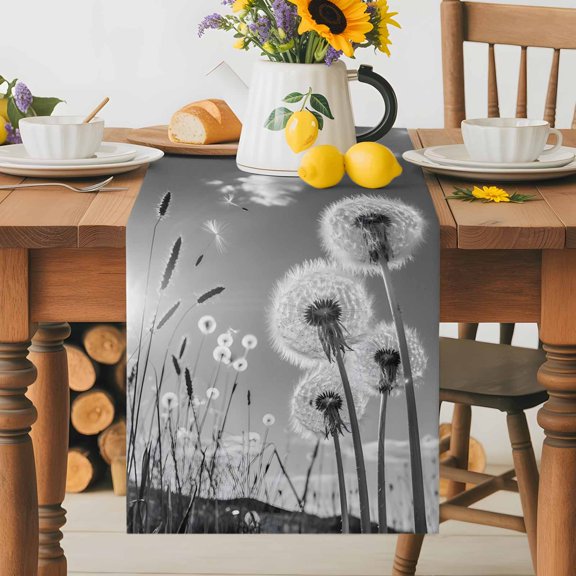 Farmhouse Grey Field Dandelion Rural Plant Table Runner 72 Inches Long, Idyllic Botanical Table Runners Tabletop Scarf Kitchen Dining Tables Decoration for Home Party Indoor Outdoor