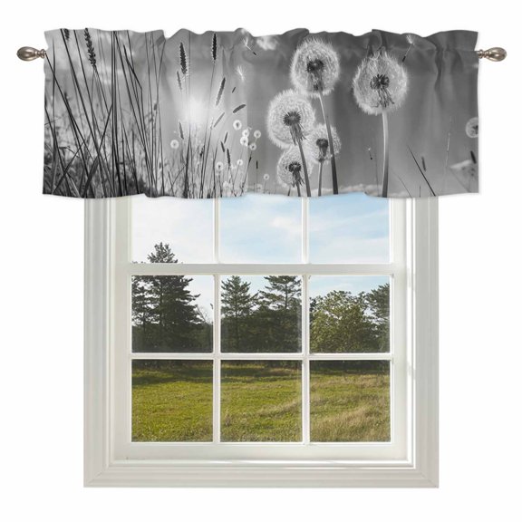 Farmhouse Grey Field Dandelion Rural Plant Valances for Windows Idyllic Botanical Rod Pocket Curtain Valance Window Treatment Short Curtains for Kitchen Living Room,42x12in