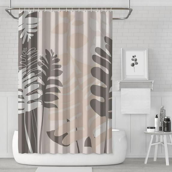 Farmhouse Grey Flower Polyester Taupe Tan Plants Waterproof Gray Leaves Shower Curtain,Silver Floral Taupe Cloth Bathroom Curtains,72" W x 72" L