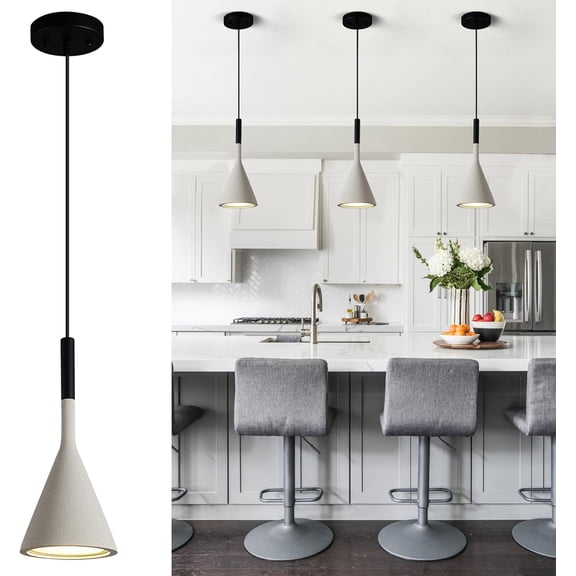 Farmhouse Grey Pendant Light Fixtures 1-Light Concrete Industrial Kitchen Island Pendant Lighting for Dining Room Bedroom Hallway Pendant Ceiling Lamp(2-Pack)