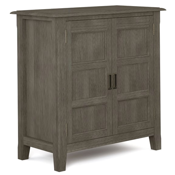 Farmhouse Grey Solid Wood Low Storage Cabinet with Adjustable Shelves and Dupont Edge Top
