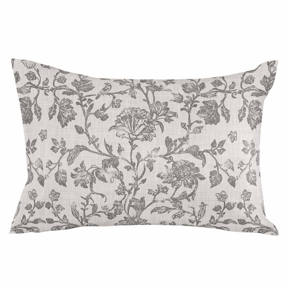 Farmhouse Grey Throw Pillow Cover 20 x 30 Inch Decorative Pillow Cover Vintage Flower Leaf Botanical Plant Lumbar Pillowcase Seasonal Rectangle Cushion Case for Couch Sofa Bed Living Room