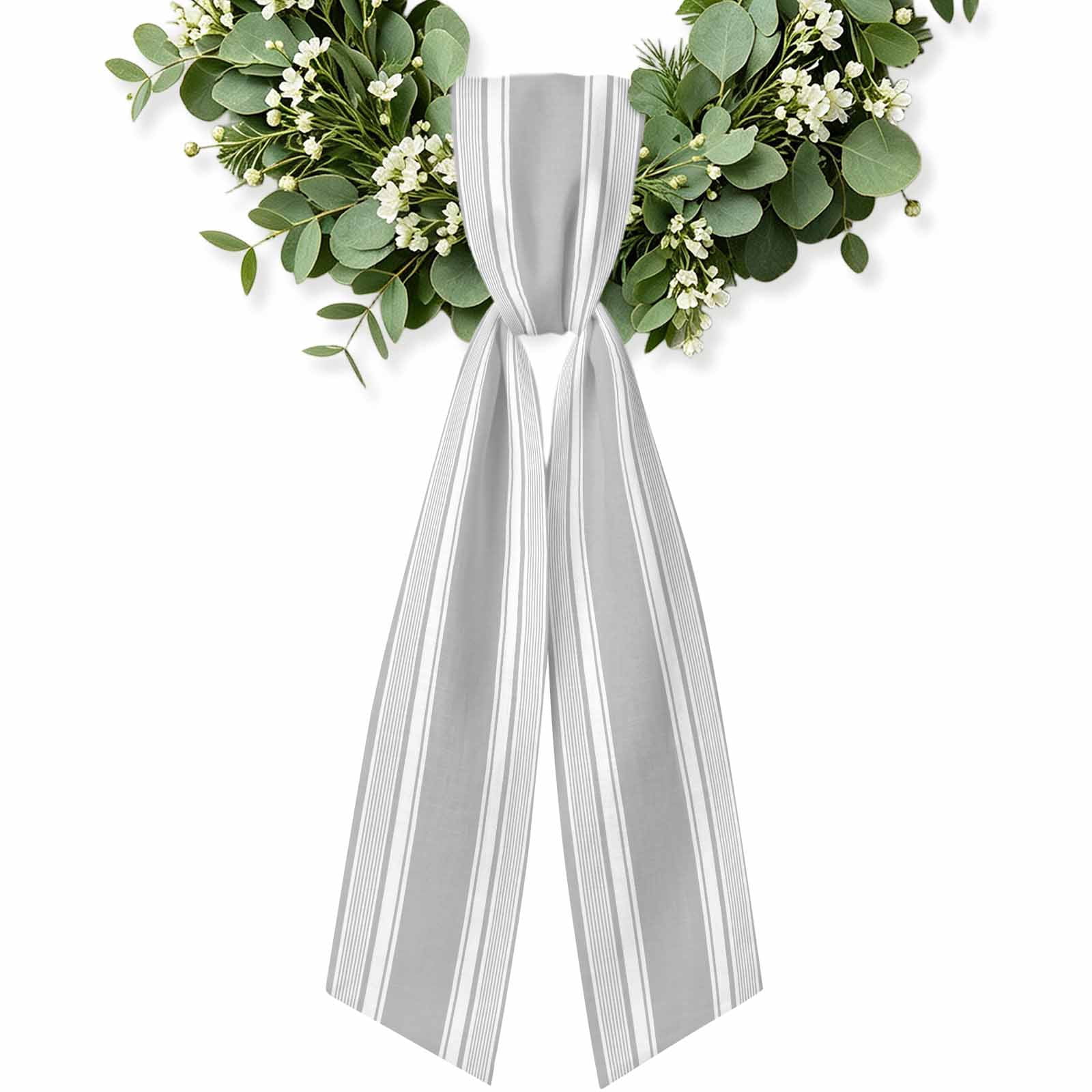 Grey Fall Ribbon Farmhouse Grey Wreath Sash for Front Door, Farmhouse Gray Line Striped ...