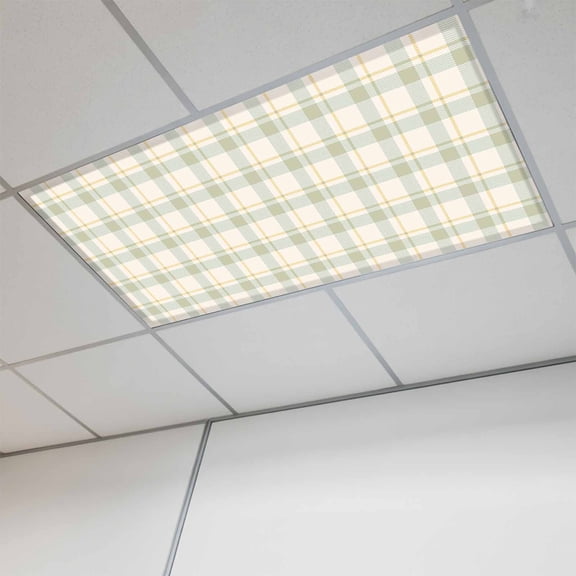 Farmhouse Grid Fluorescent Light Covers, Country Minimalistic Geometric Plaid Lattice Magnetic Light Covers for Ceiling Lights, Fluorescent Ceiling Shade for Classroom Bedroom Office 4x2Ft x 1PCS