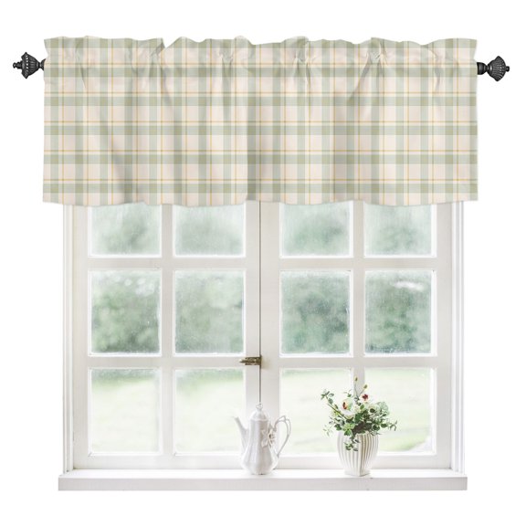 Farmhouse Grid, Kitchen Valances for Windows 42x18 Inch Kitchen Curtains Valances Rod Pocket Country Minimalistic Geometric Plaid Lattice Bathroom Window Valances for Window Treatment Decor