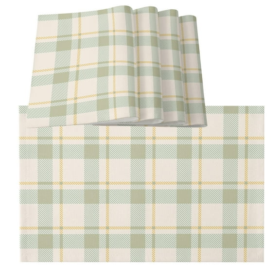 Farmhouse Grid,Placemats for Dinning Table Set of 4,Country Minimalistic Geometric Plaid Lattice Burlap Kitchen Place Mats Waterproof Cloth Table Mats,Indoor Outdoor Placemats Dinner Decor