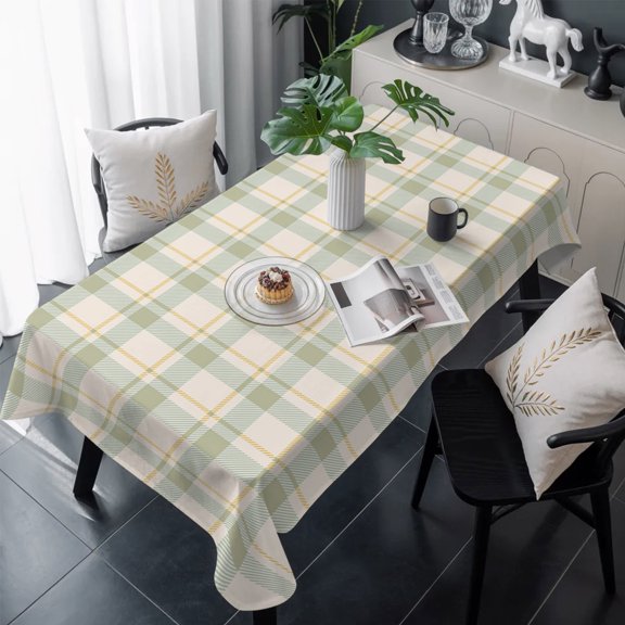 Farmhouse Grid, Table Cloth Waterproof Tablecloths, Country Minimalistic Geometric Plaid Lattice Tablecloth Dining Table Cover for Kitchen Party Tabletop Outdoor, Rectangle Tablecloth 60x120 Inch