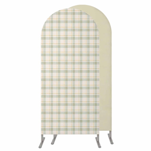 Farmhouse Grid,Wedding Arch Cover,Stretchy Spandex Arch Backdrop Stand Covers 4 FT,Country Minimalistic Geometric Plaid Lattice Round Top Arched Backdrop Cover for Birthday Party Ceremony Baby Shower