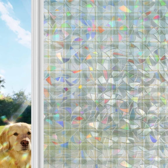 Farmhouse Grid,Window Privacy Film Stain Glass,Decorative Rainbow Window Film,Country Minimalistic Geometric Plaid Lattice Static Cling Sun Blocking Stickers Decals Covers 17.7" x 39.3" (2pcs)