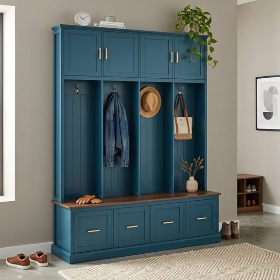 Mud Roo Rack Hemvt Hall Tree with Bench and 5 Storage Cubbies, Entryway Storage ...