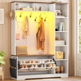 thumbnail image 1 of Farmhouse Hall Tree with 10 Coat Hooks, Bench and Shoe Storage, Entryway Bench with Flip Drawers, 7 Shelves and Led Lights for Entryway, Hallway, 1 of 7
