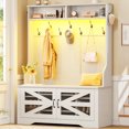 thumbnail image 1 of Farmhouse Hall Tree with 9 Coat Hooks, Bench and Shoe Storage, 5-in-1 Entryway Bench, 1 of 8