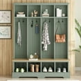 thumbnail image 1 of Farmhouse Hall Tree with Bench, 59" Wide Entryway Organizer with 8 Hooks & Storage Compartments, Modern Coat Rack & Shoe Bench for Mudroom,Green, 1 of 12