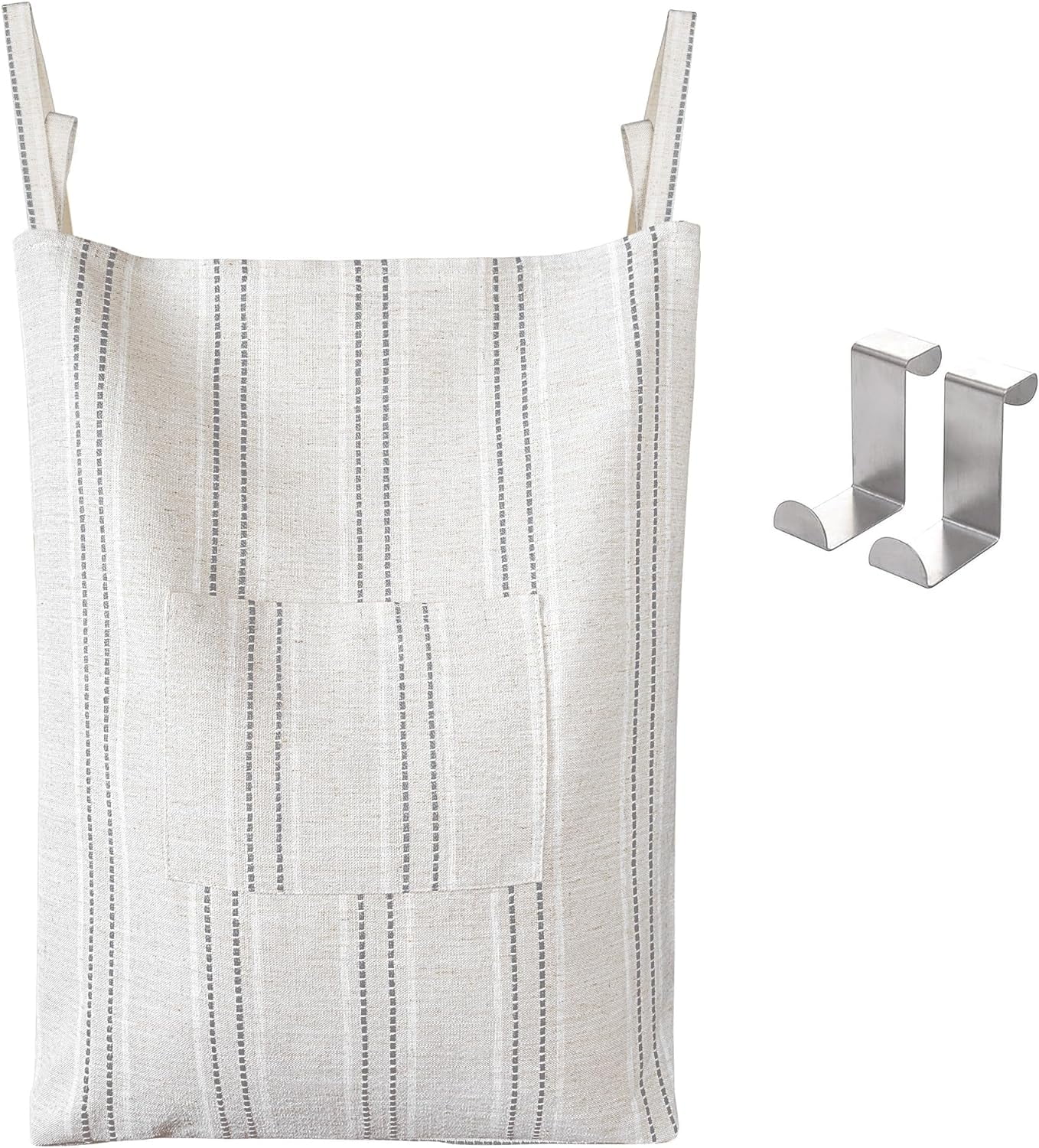 Farmhouse Hanging Laundry Hamper with 2 Hooks, Boho Beige & Gray