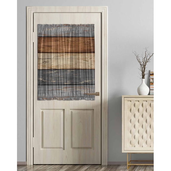 Farmhouse Haze Blue Brown Blackout Curtains, French Door Curtains for Door Window, Vintage Wooden Striped Privacy Drapery for Patio/Sidelight Doors, 1 Panel with Tieback, 54 x 40 Inches