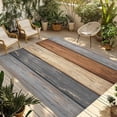 thumbnail image 1 of Farmhouse Haze Blue Brown Outdoor Rug 3x5 Ft - Reversible Patio Rug Outdoor Camping Rugs, Vintage Wooden Striped Washable Indoor Outdoor Area Rugs, Non-Slip Outdoor Carpet Runner for Deck/Porch, 1 of 8