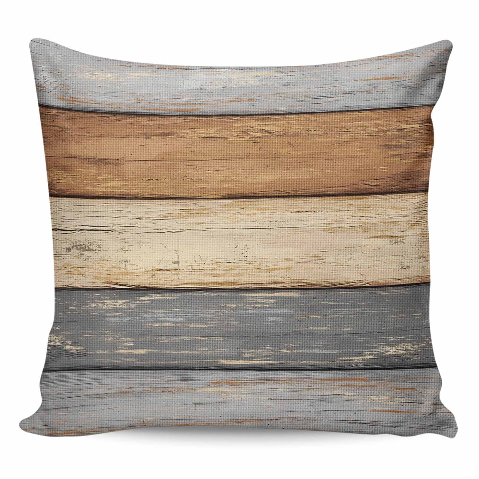 Farmhouse Haze Blue Brown Pillow Covers 18x18 Inch Decorative Throw Pillow Cover, Vintage Wooden Striped Sofa Pillowcases Accent Cushion Case Home Decor Bedroom Living Room