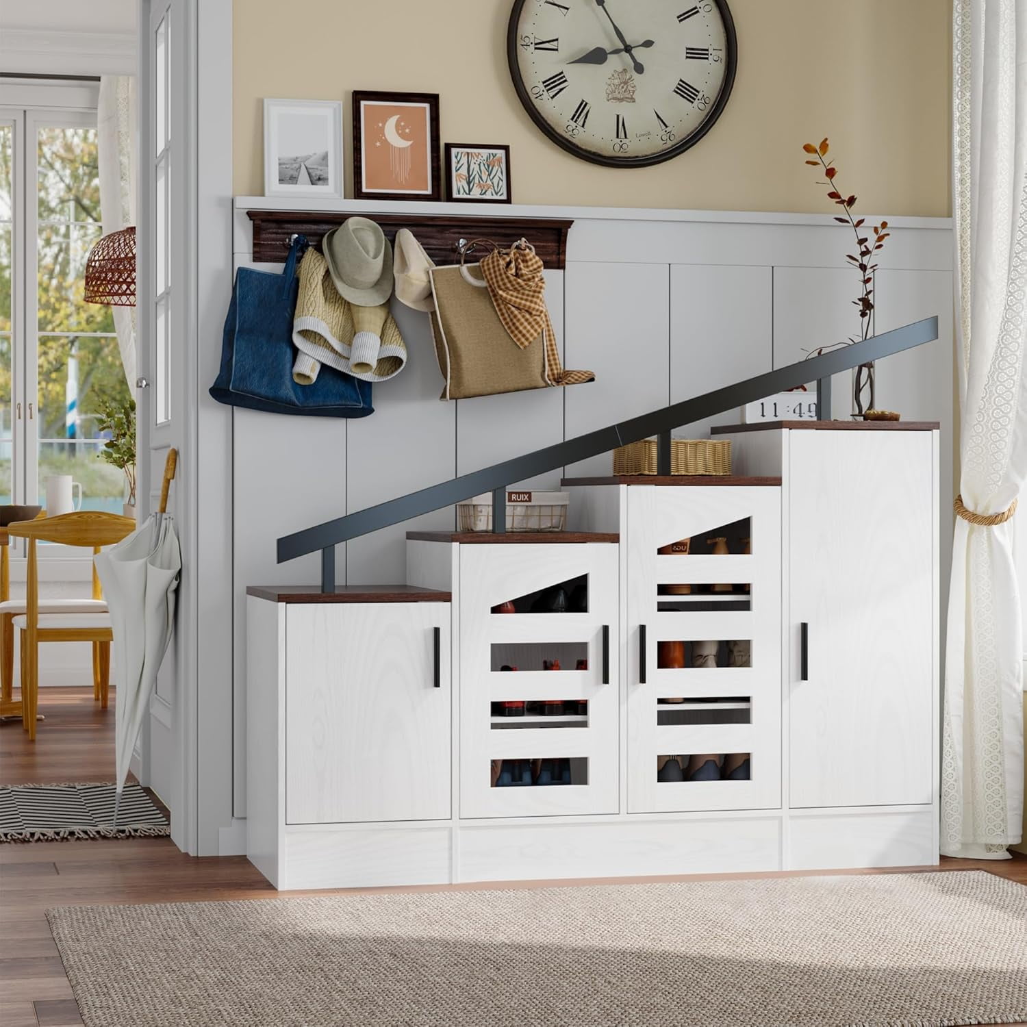 Farmhouse Hidden Shoe Cabinet with Doors – Wooden Shoe Storage Cabinet ...