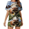 thumbnail image 1 of Farmhouse Highland Cow Funny Cattle And Flower 2 Pack Women’s Pajama Set Print Sleepwear And Shorts Y2k Loungewear Sets S-5XL, 1 of 7