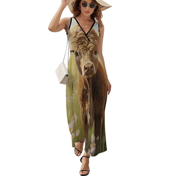 Farmhouse Highland Cow Funny Cattle And Flower King Size Sleeveless Dress Dresses Summer Women Dresses Clothing Woman Dresses Dress