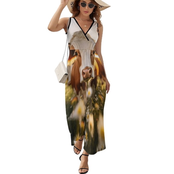 Farmhouse Highland Cow Funny Cattle And Flower Pattern Design Sleeveless Dress Summer Clothes for Women Women's Clothing 2025