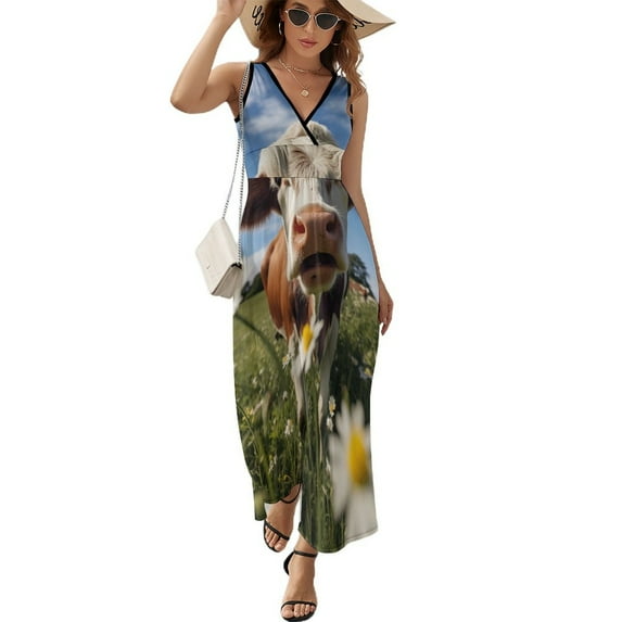 Farmhouse Highland Cow Funny Cattle And Flower Sleeveless Dress Female Clothing Dress Women Summer 2025 Dress