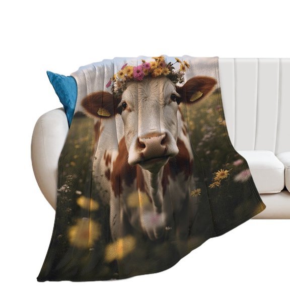 Farmhouse Highland Cow Funny Cattle And Flower Soft Print Blanket Throw Blankets Warm Cozy Lightweight Couch Blanket Stuff Gifts for Women Girls Kids Mom Teens Boys