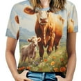 thumbnail image 1 of Farmhouse Highland Cow Funny Cattle And Flower Women's T-Shirt Short Sleeve T Shirts Tops Tee Ladies Loose T, 1 of 6
