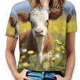 thumbnail image 1 of Farmhouse Highland Cow Funny Cattle And Flower Womens Tops Women's Fashion Casual Short Sleeve Flower Print Round Neck Pullover Top Blouse, 1 of 6