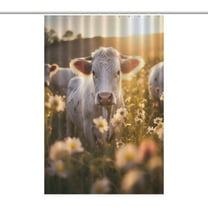 Farmhouse Highland Cow Funny Cattle And Flower Shower Curtain for Bathroom with 12Hooks, Polyester Fabric Thick Shower Curtain Washable Waterproof Curtain