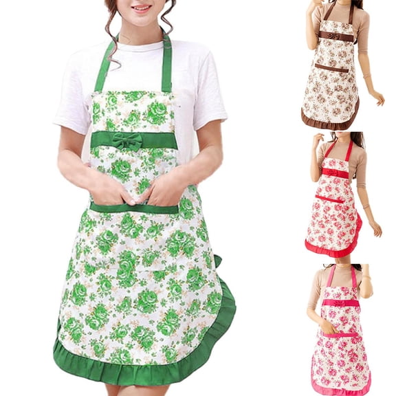 Farmhouse Home Decor, Magenta Ruffled Apron, Floral Pattern, Bow Decorations, Vintage Kitchen, Counter Display, Everyday Cooking, 1 Pc