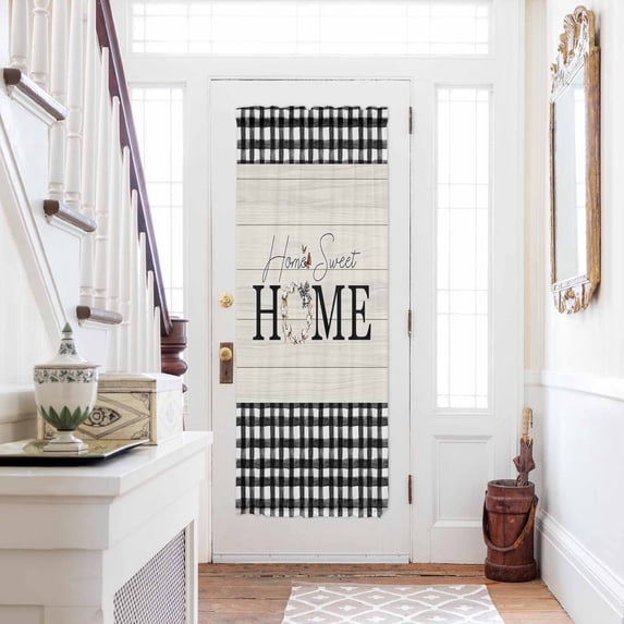 Farmhouse Home Door Curtains for Door Window, French Sidelight Front Back Door Curtains With Tieback, Black Plaid Vintage Wood Grain Butterfly Kitchen Rod Pocket Drapes Panel, 25"x72"
