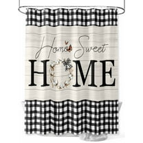 Farmhouse Home Stall Shower Curtain, Waterproof Shower Curtains for Bathroom, Black Plaid Vintage Wood Grain Butterfly Washable Fabric Cloth Bath Curtain for Bathtub with Hooks 36x72 Inches