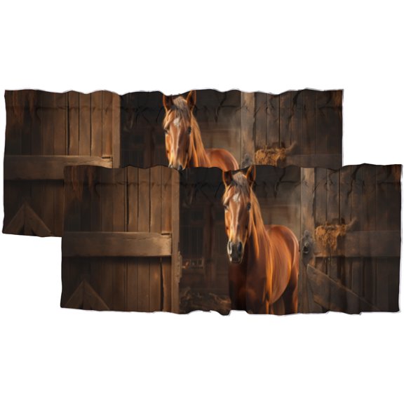 Farmhouse Horse Curtain Valances Western Rustic Wildlife Animal Country Vintage Wooden Barn Thermal Insulated Room Darkening Curtain for Dinning Room 54 by 18 in, 2 Panel