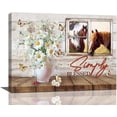 thumbnail image 1 of Farmhouse Horse Daisy Bathroom Wall Art Country Horse Butterflies Flower Pictures Rustic Floral Horse Decor Canvas Painting Modern Decorations Framed Artwork for Bathroom Kitchen Bedroom 16"x12", 1 of 5