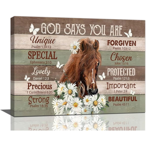 Farmhouse Horse Daisy Wall Art Country Horse Butterflies Farmhouse Pictures Rustic Horse Decor Canvas Painting Modern Decorations Framed Artwork for Bathroom Living Room Kitchen Bedroom 16"x12"