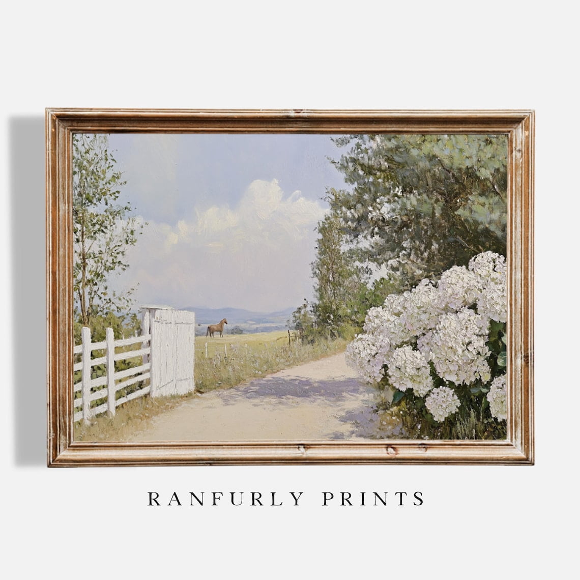 Farmhouse Horse White Hydrangeas Countryside Landscape Wall Art Poster ...