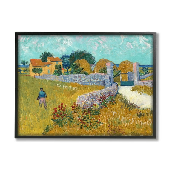 Farmhouse In Provence Van Gogh Scene Landscape Painting Black Framed Art Print Wall Art