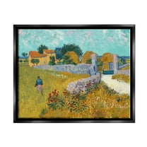 Farmhouse In Provence Van Gogh Scene Landscape Painting Jet Black Framed Art Print Wall Art