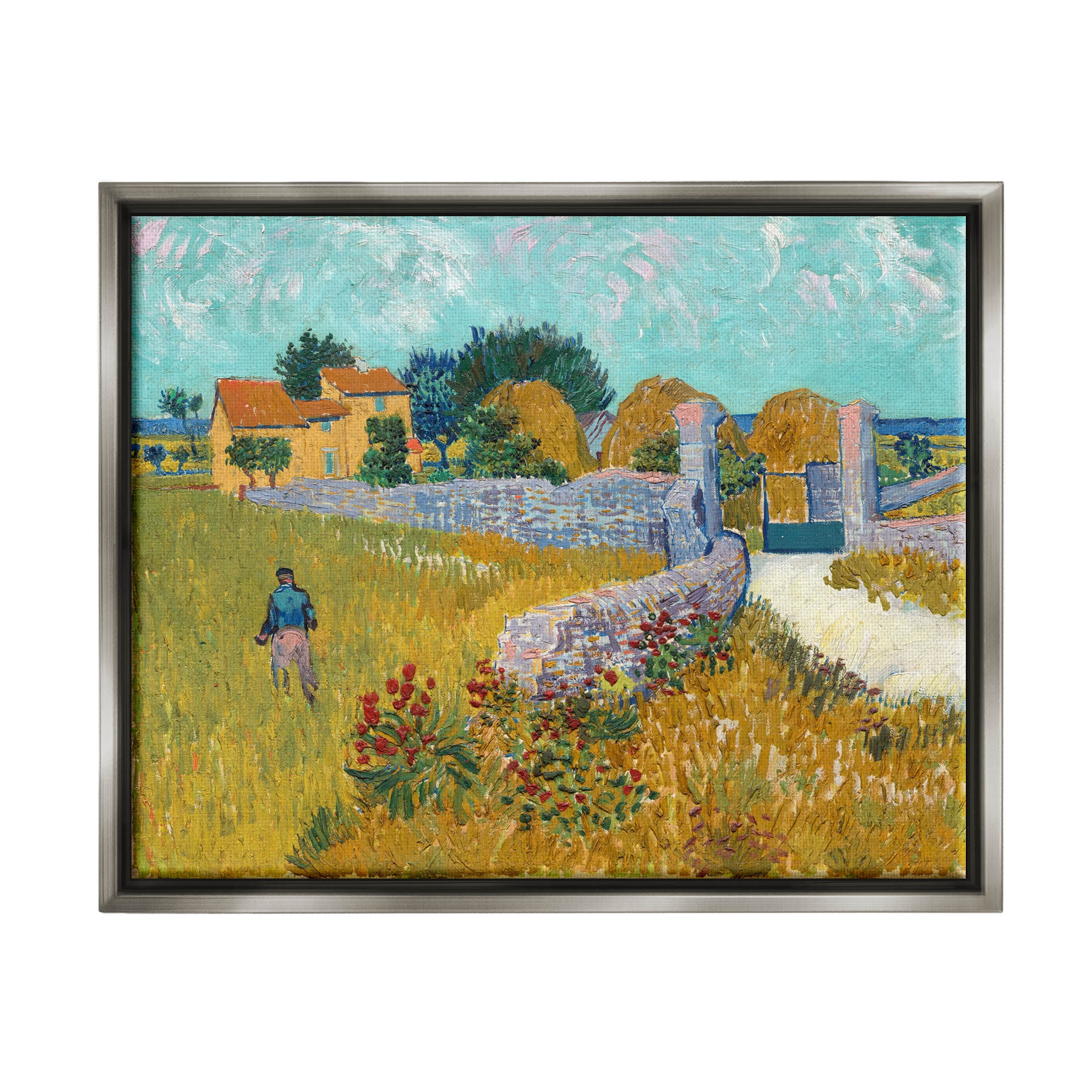 Farmhouse In Provence Van Gogh Scene Landscape Painting Luster Gray Framed Art Print Wall Art
