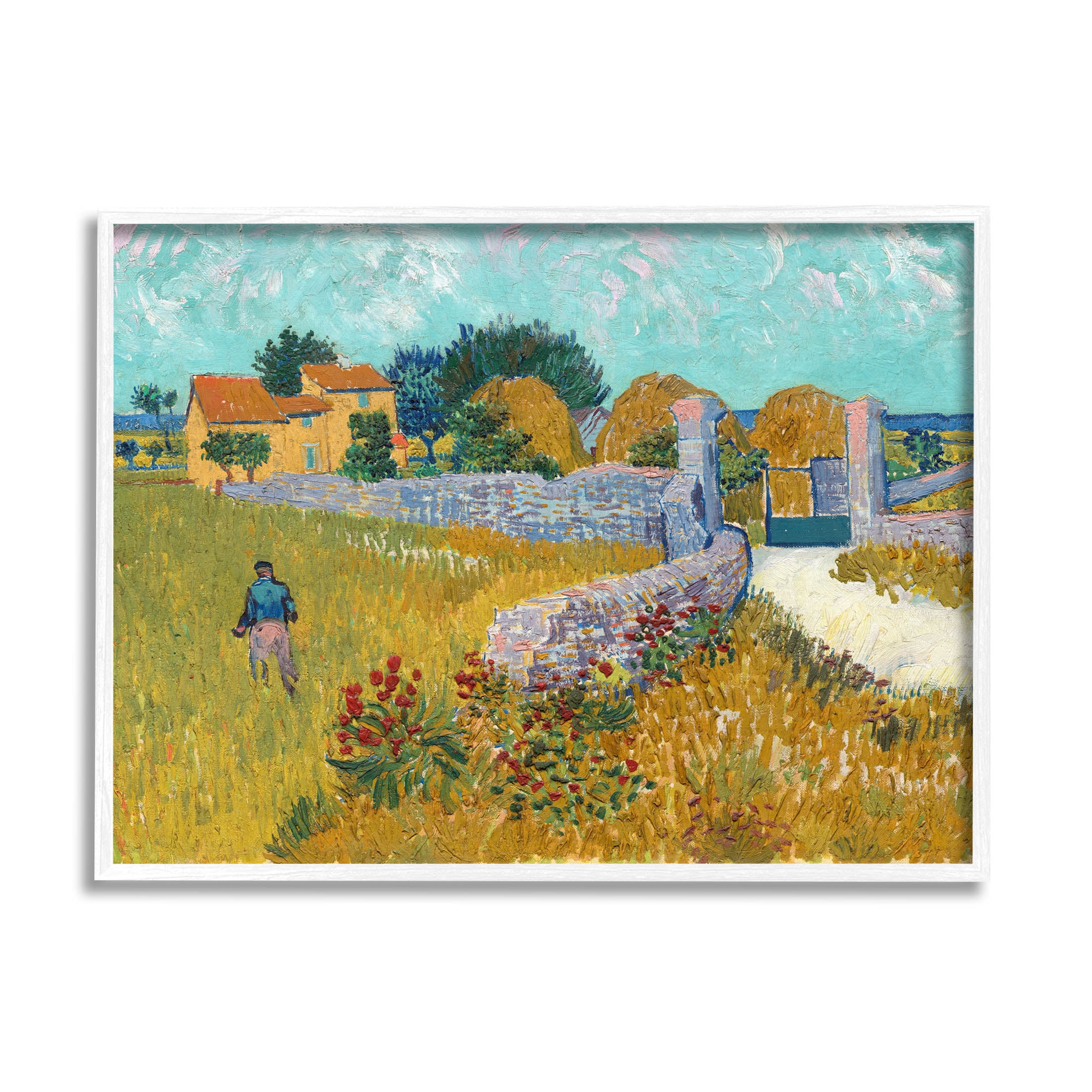 Farmhouse In Provence Van Gogh Scene Landscape Painting White Framed Art Print Wall Art