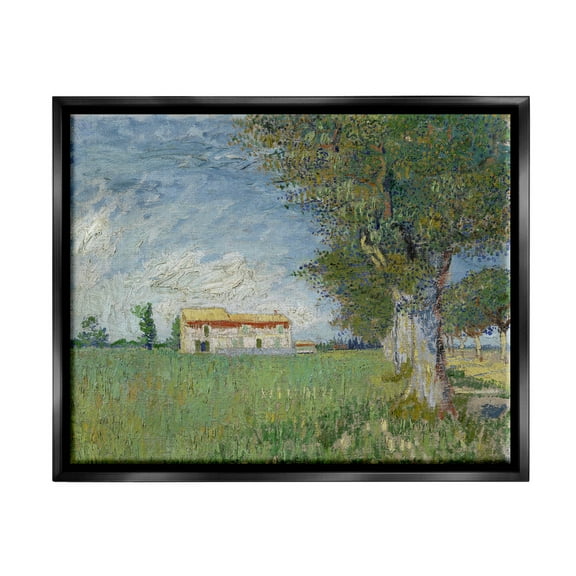 Farmhouse In The Corn Van Gogh Landscape Landscape Painting Jet Black Framed Art Print Wall Art